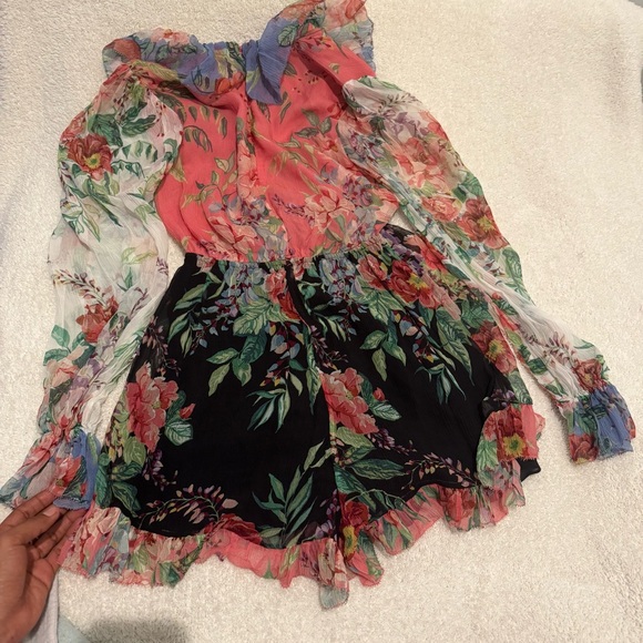 NWOT ZIMMERMANN bellitude ruffled floral print silk crespón playsuit size 0 - Picture 7 of 15